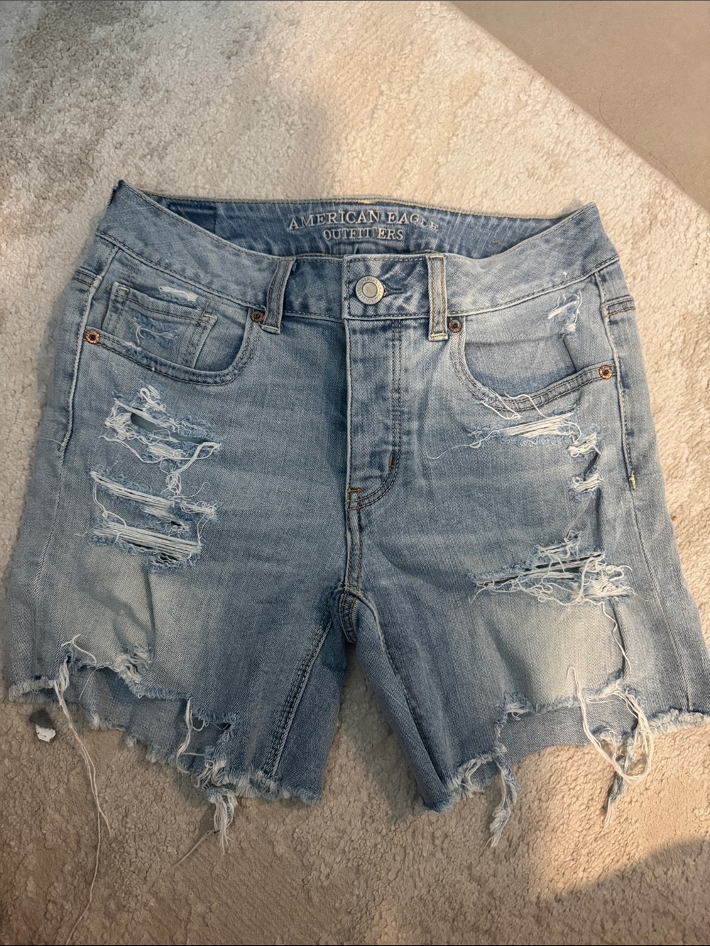 American Eagle Outfitters Distressed Light Blue Denim Jean Shorts